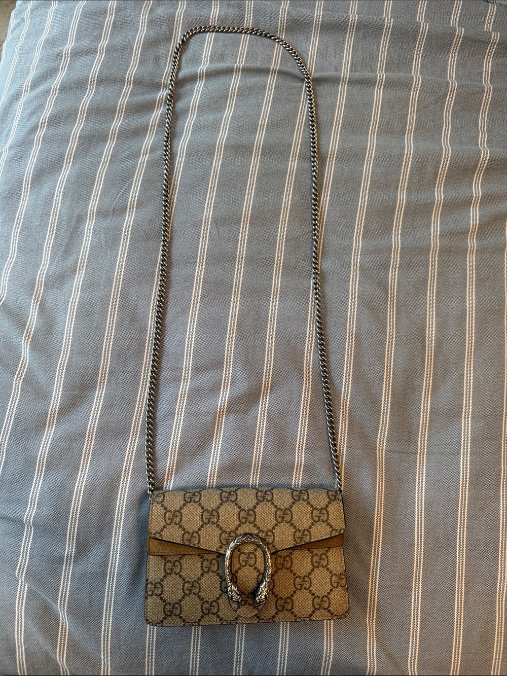 Gucci Brown GG Small Dionysus Crossbody Bag with Chain